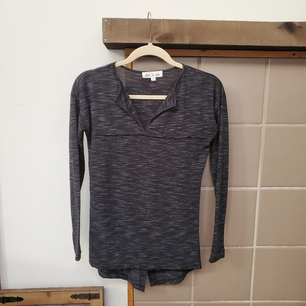 Olive & Oak Black Split Back Heather Long Sleeve - Picture 1 of 6